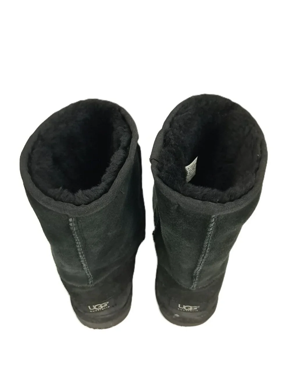 UGG Classic Short Boots Women 9 Faded Black Leather Sheepskin Lined Pull On 5825